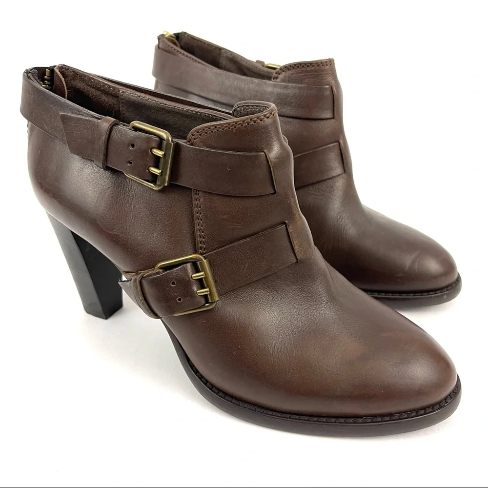 J. Crew Brown Leather Buckle Ankle Booties Made in Italy